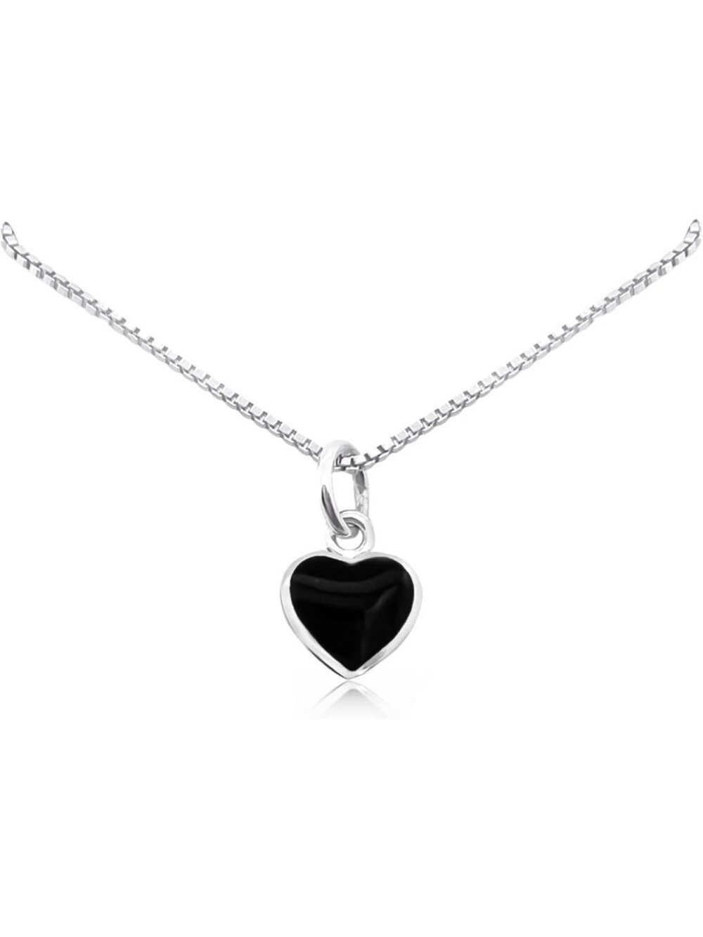 Dainty Black Onyx Heart Necklace for Women | Sterling Silver Layering Pendant